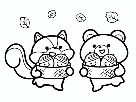Two little squirrels with acorns coloring page